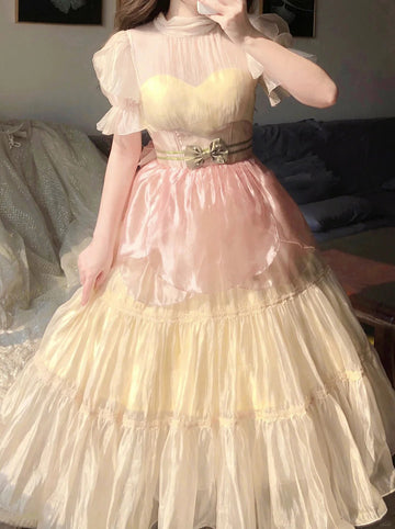 Ball Gown High Neckline Short Sleeves Holiday Dress Birthday Dresses Birthday Outfits SD1303 HZ0628